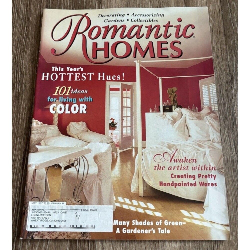 Romantic Homes Magazine May 1997 - Hottest Hues - Gardeners Tale - Handpainted